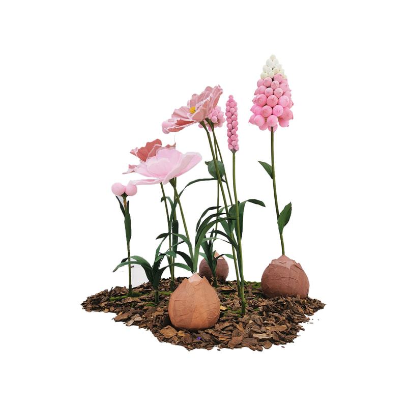 P-FK873-PW Giant Flower medium set in light pink and white