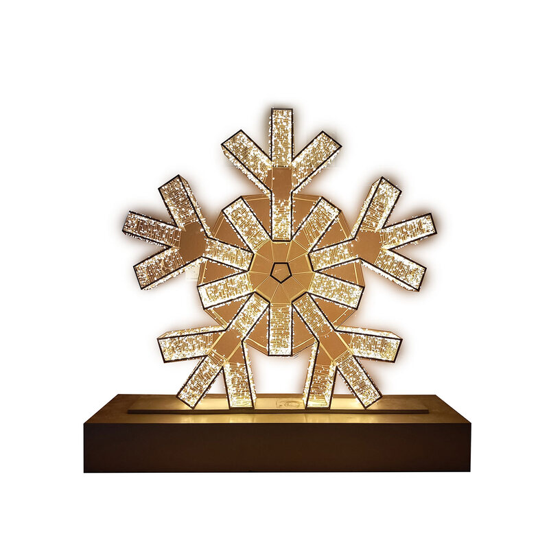 P-CM157-GD 235cm LED snowflake in gold frame on box stand 