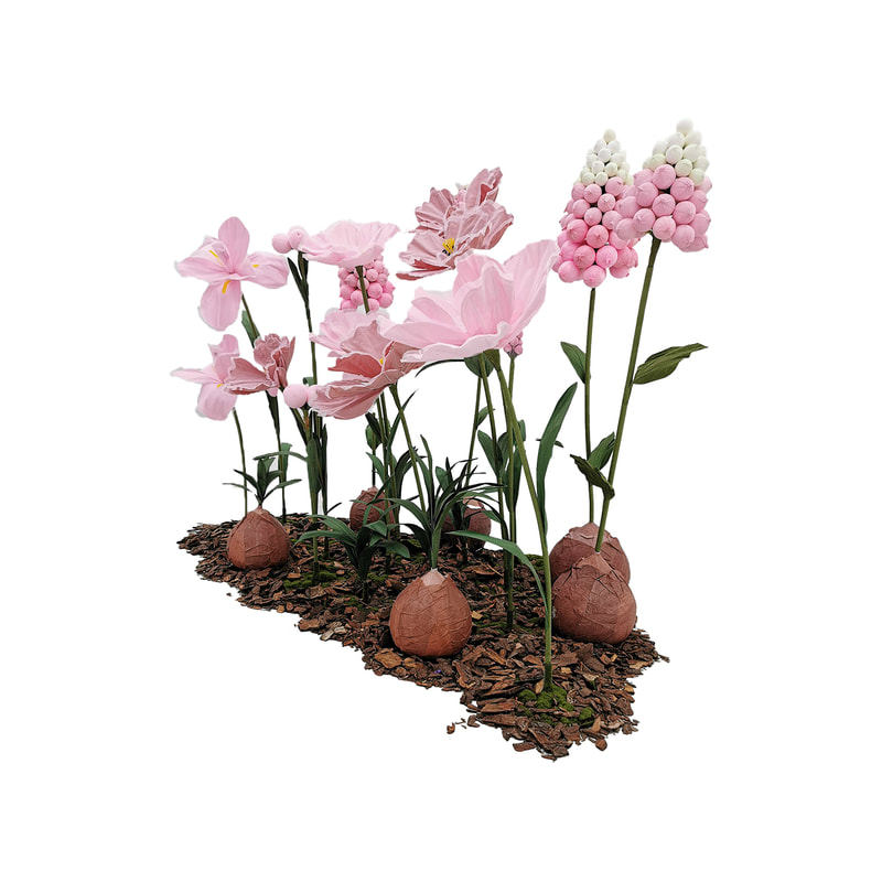 P-FK872-PW Giant Flower large set in light pink and white