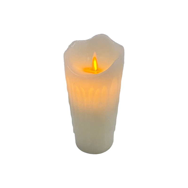 P-LQ110-CR Type 5 17cm small cream LED candle with an uneven burn shape