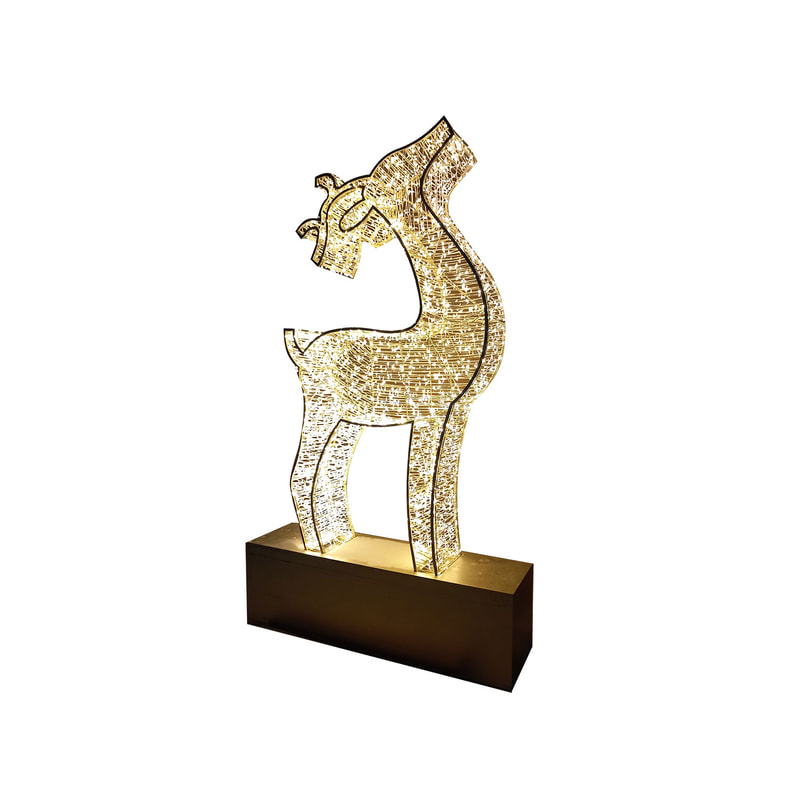 P-CM155-GD 235cm LED reindeer in gold frame on box stand 