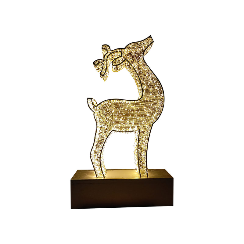 P-CM155-GD 235cm LED reindeer in gold frame on box stand 