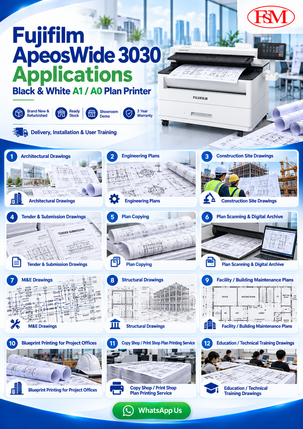 black and white A1 A0 plan printer Fujifilm ApeosWide 3030  supplier PJ KL Malaysia FSM Solution Sdn Bhd