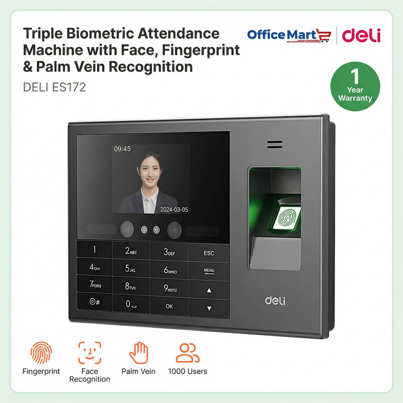 Deli ES172 face and fingerprint recognition attendance machine for office use in Malaysia