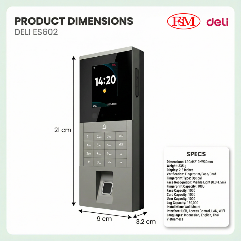 Deli ES602 face and fingerprint attendance machine installed at Malaysia office entrance