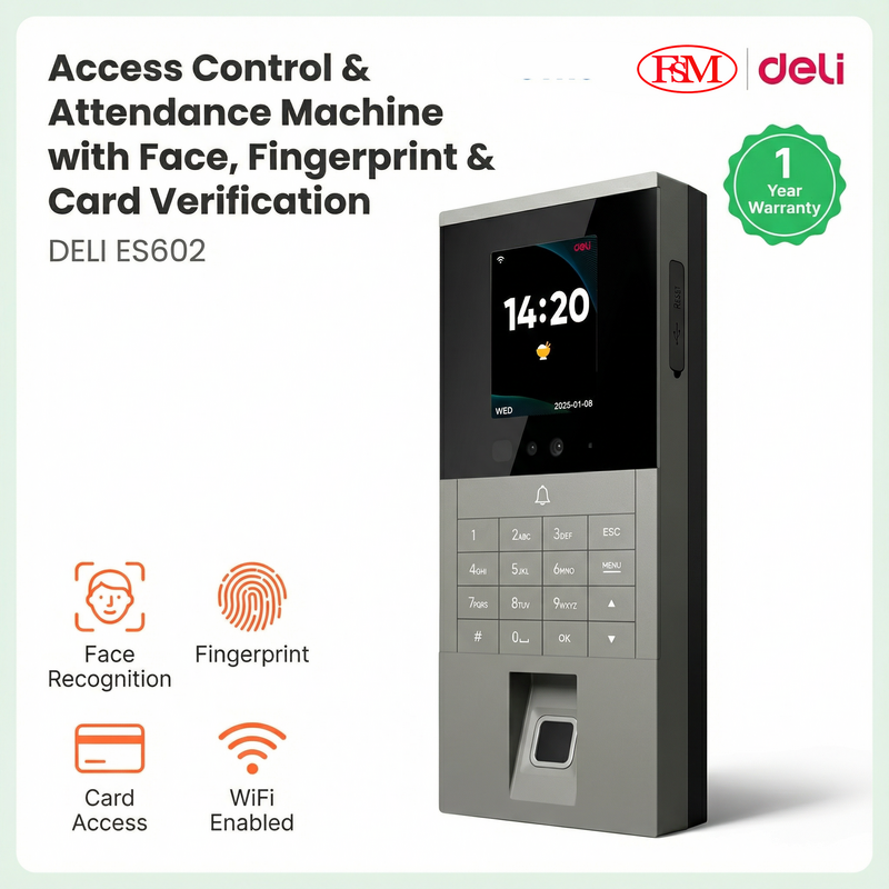 Deli ES602 face and fingerprint attendance machine installed at Malaysia office entrance