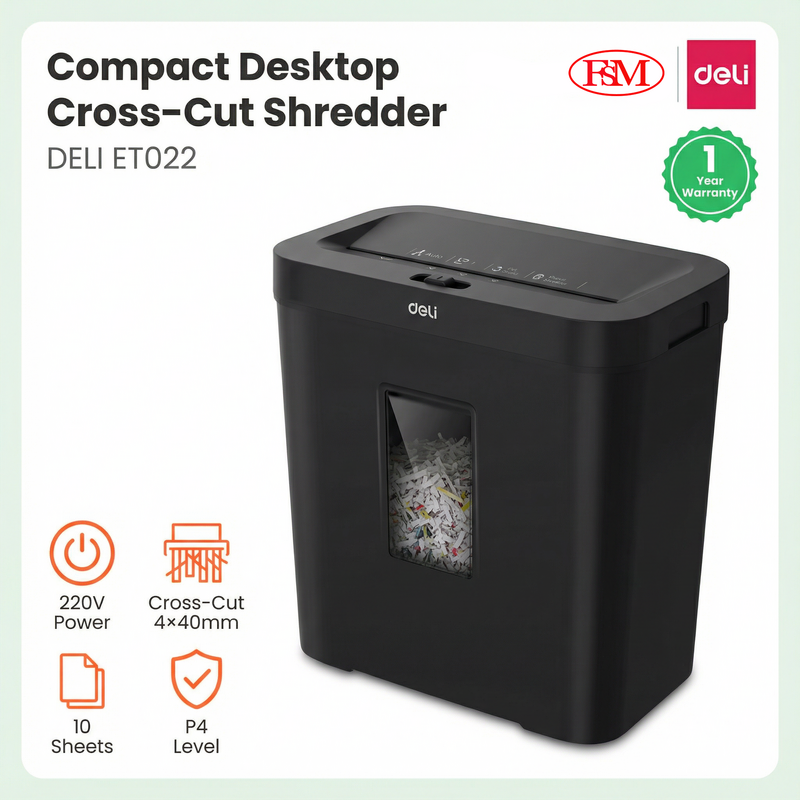 Deli ET022 paper shredder used in Malaysia office for secure document disposal
