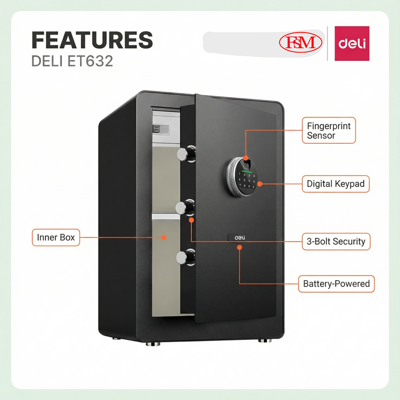 Deli ET632 Peti Besi Digital Pejabat