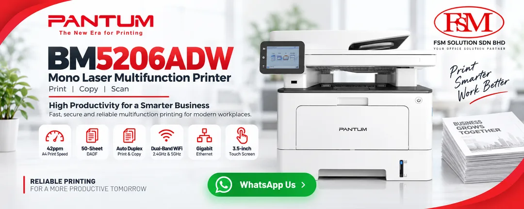 Pantum BM5206ADW 4-in-1 High-Speed Monochrome Auto Duplex Wireless Multifunction Laser Printer by FSM Solution Ara Damansara