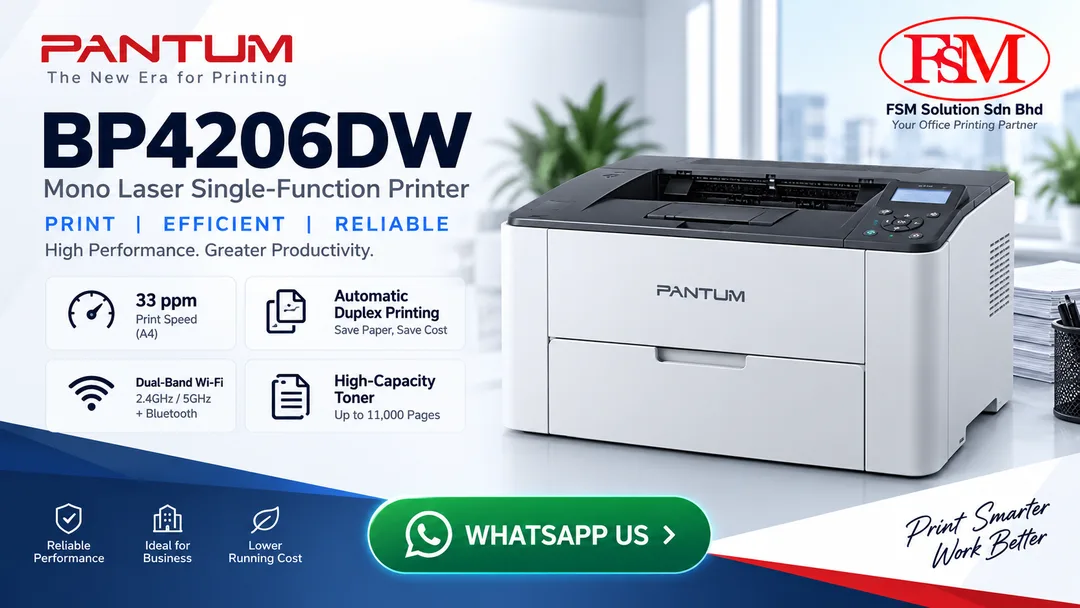 Pantum BP4206DW Single Function Monochrome Auto Duplex Wireless Laser Printer by FSM Solution Ara Damansara