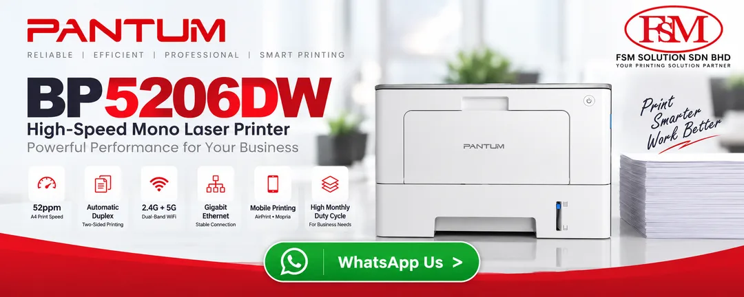 Pantum BP5206DW Single-Function High-Speed Monochrome Auto Duplex Wireless Laser Printer by FSM Solution Ara Damansara