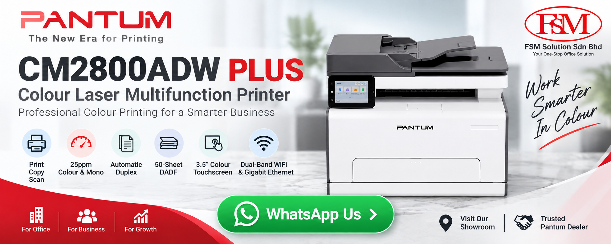Pantum CM2800ADW Wireless Duplex Color Laser Multifunction Printer - fsm solution Petaling Jaya