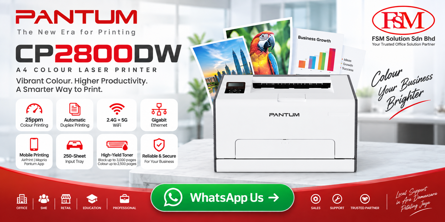 Pantum CP2800DW Wireless Duplex Color Laser Printer - fsm solution Petaling Jaya