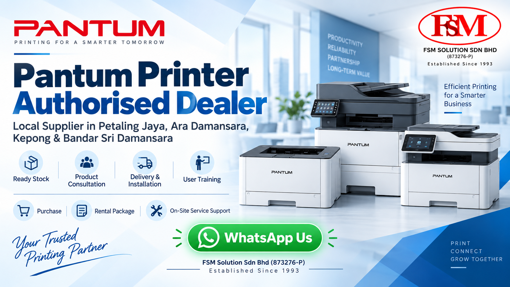 Pantum printer authorised dealer in Petaling Jaya Ara Damansara Kepong Bandar Sri Damansara by FSM Solution Sdn Bhd