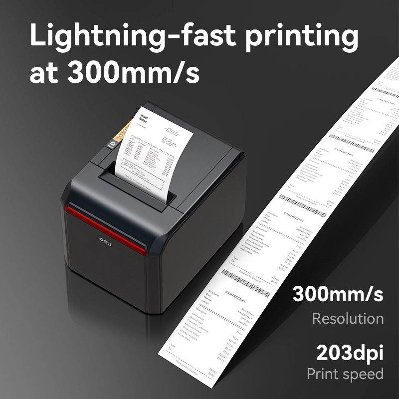 Deli ES301 thermal printer printing clear receipts in retail shop cashier counter