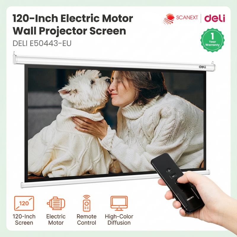 Corporate office setup featuring Deli E50443-EU projector for clear presentation display
