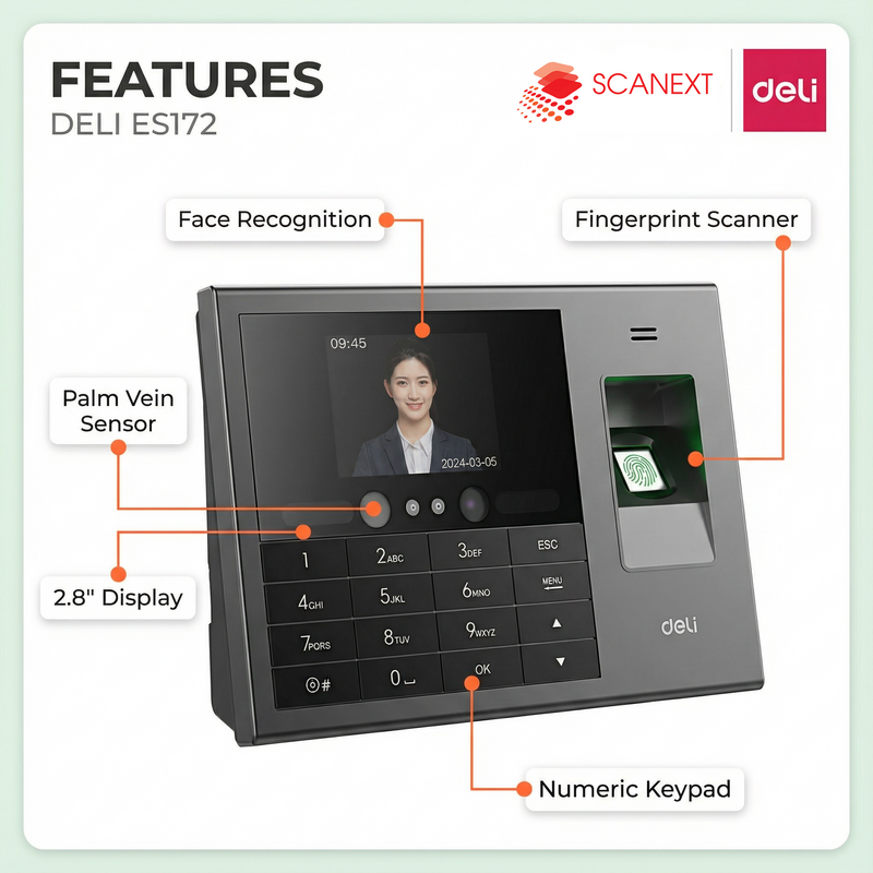 Deli ES172 fingerprint attendance machine for office use Malaysia