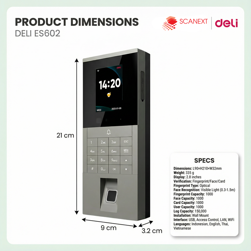 Staff using Deli ES602 fingerprint attendance machine in small office