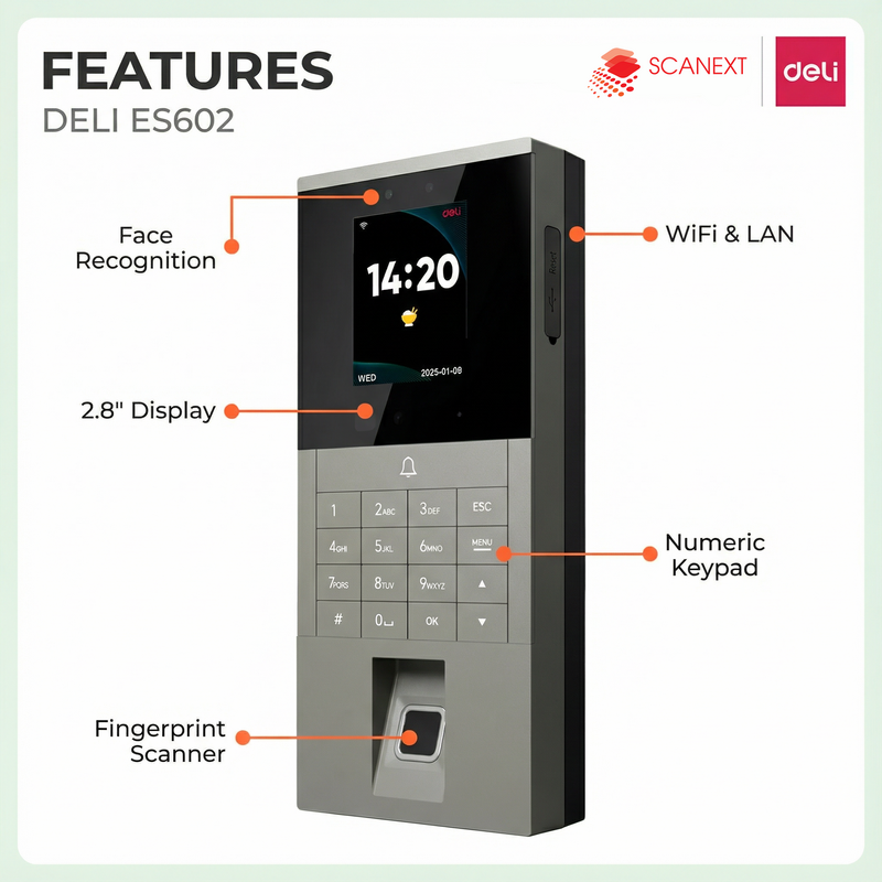 Deli ES602 fingerprint attendance machine for office use Malaysia
