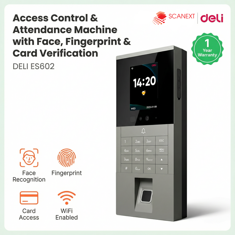 Deli ES602 biometric fingerprint attendance system installed in office