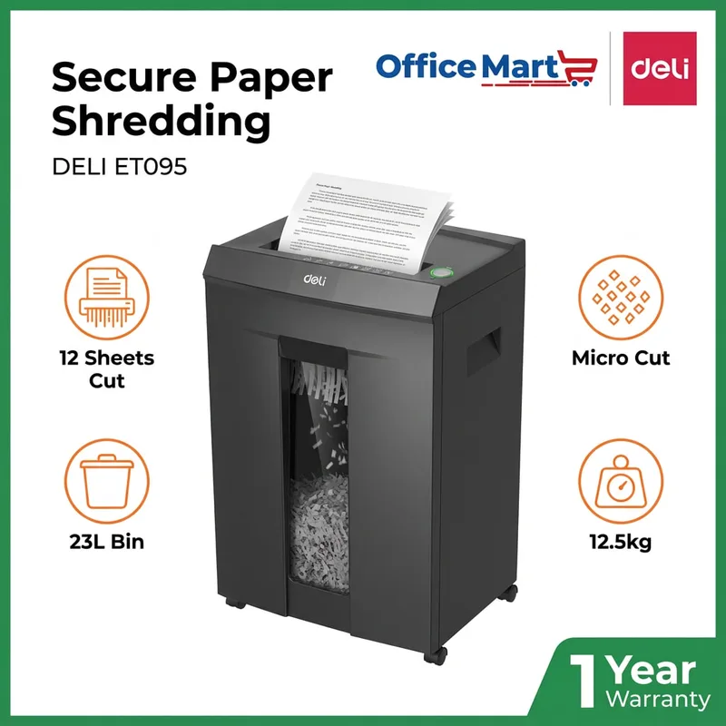 Secure document destruction with Deli ET095 paper shredder in Malaysia