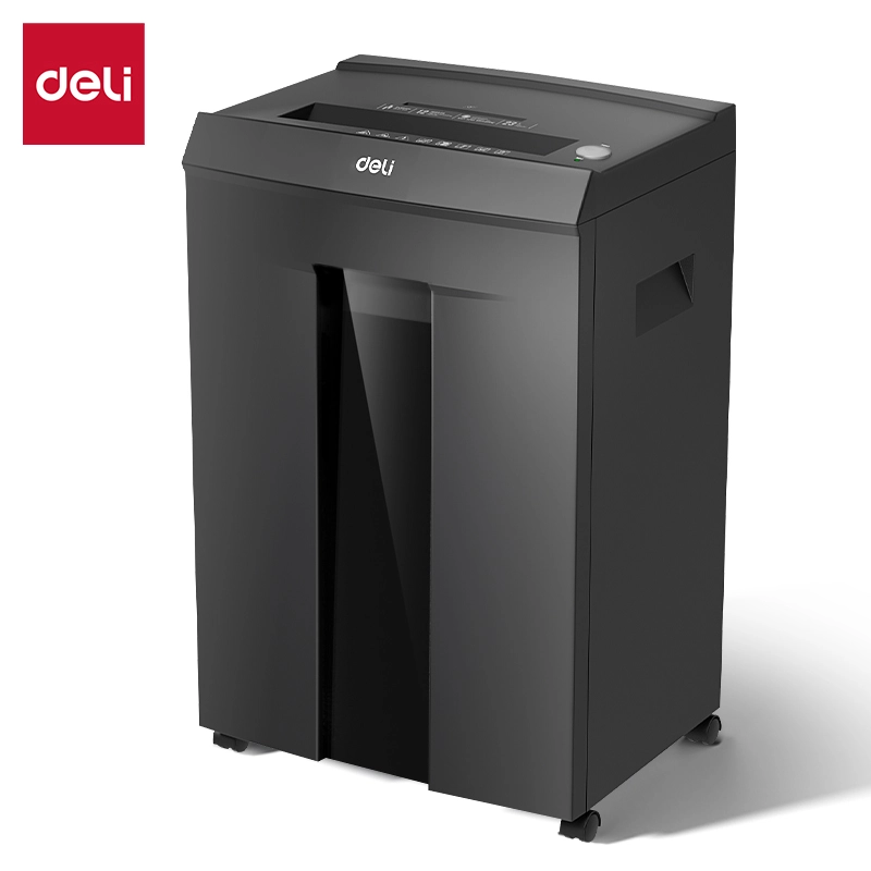 Malaysia Malay female using Deli ET095 paper shredder in small office with Scanext logo