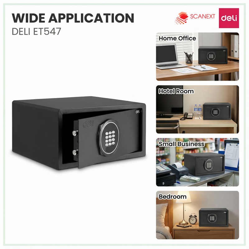 Deli ET547 digital fireproof safe box for secure document storage in Malaysia office
