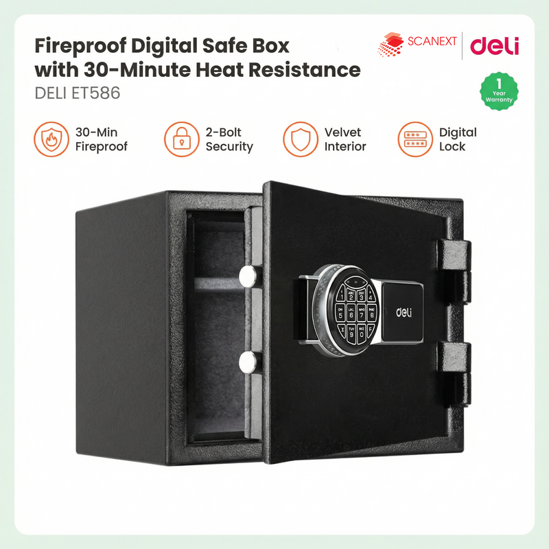 Fire-resistant Deli ET586 safe box used in Kuala Lumpur office environment