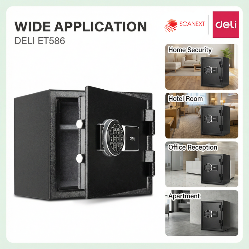 Deli ET586 digital fireproof safe box for secure document storage in Malaysia office