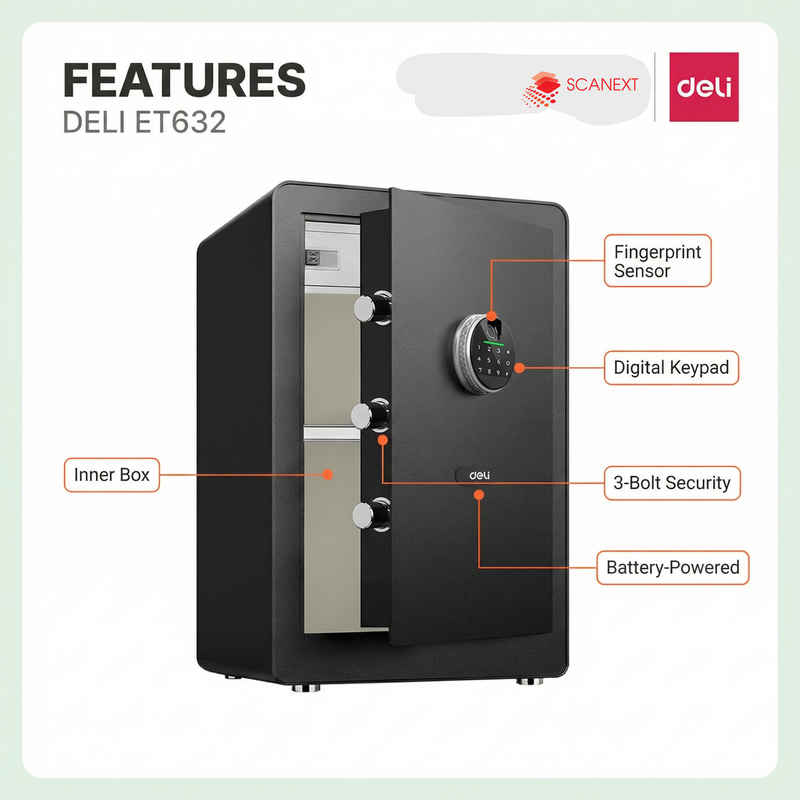 Deli ET632 office safe box suitable for SME, corporate, and admin departments in Malaysia