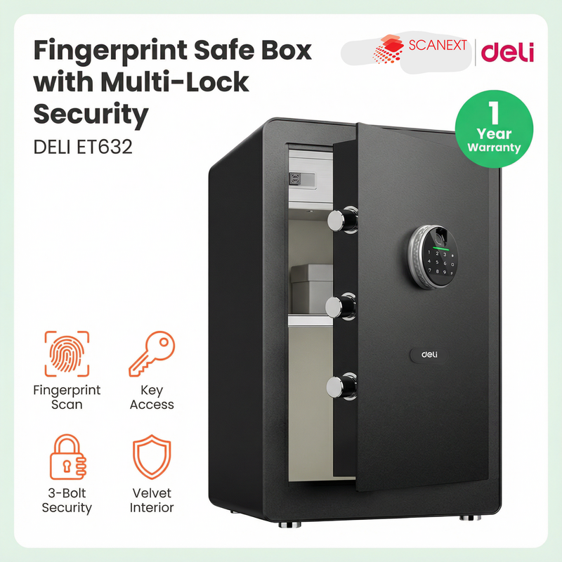 Fire-resistant Deli ET632 safe box placed in professional Kuala Lumpur office setting