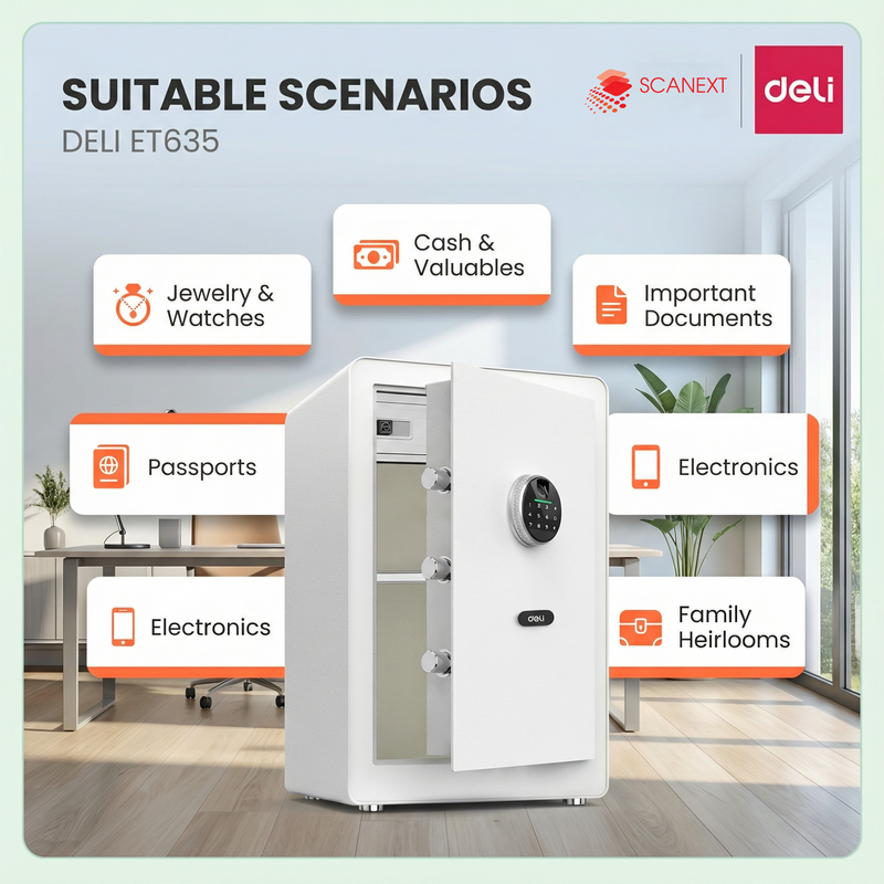 Malaysia office staff accessing Deli ET635 digital safe box for confidential document security