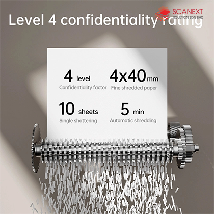 Deli ET022 office paper shredder with Scanext branding