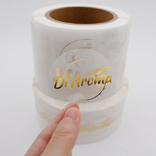 Gold Foil Print on Transparent Sticker Roll
