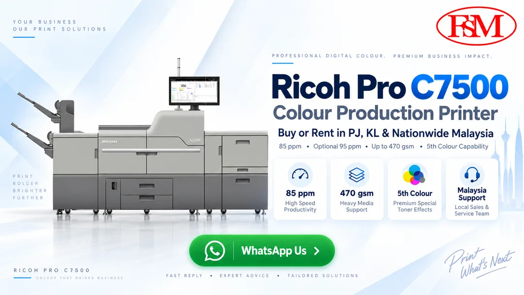 Ricoh Pro C7500 colour production printer for purchase and rental in Petaling Jaya Kuala Lumpur Malaysia from Fotostat Seri Murni