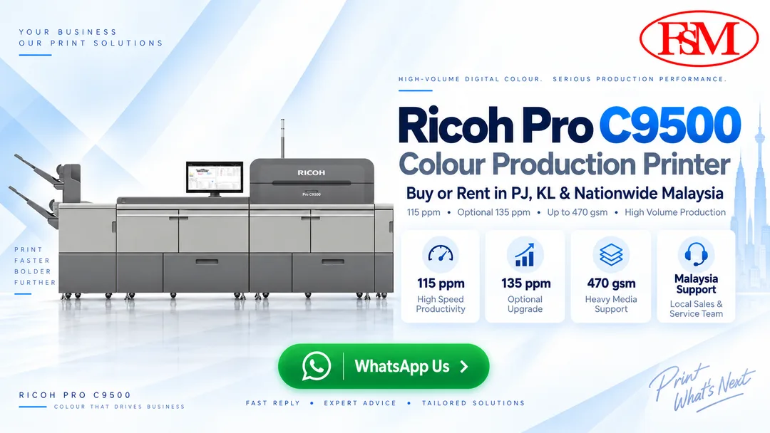 Ricoh Pro C9500 heavy duty colour production printer for purchase and rental in Petaling Jaya Kuala Lumpur Malaysia from Fotostat Seri Murni