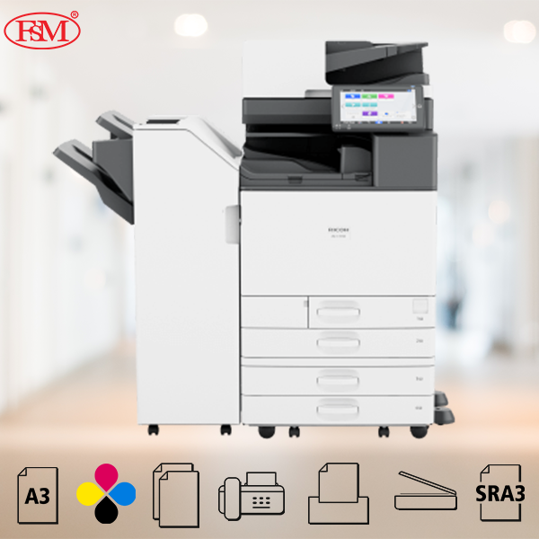 Ricoh IM C7010 multifunction printer front view with add on