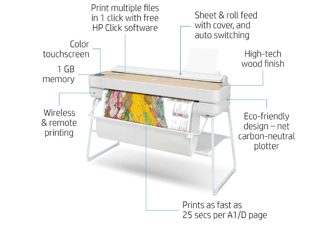 A0 Plotter Printer, 36 inch Printer, Large Format Plotter Printer HP DesignJet Studio Wood 36-in Printer