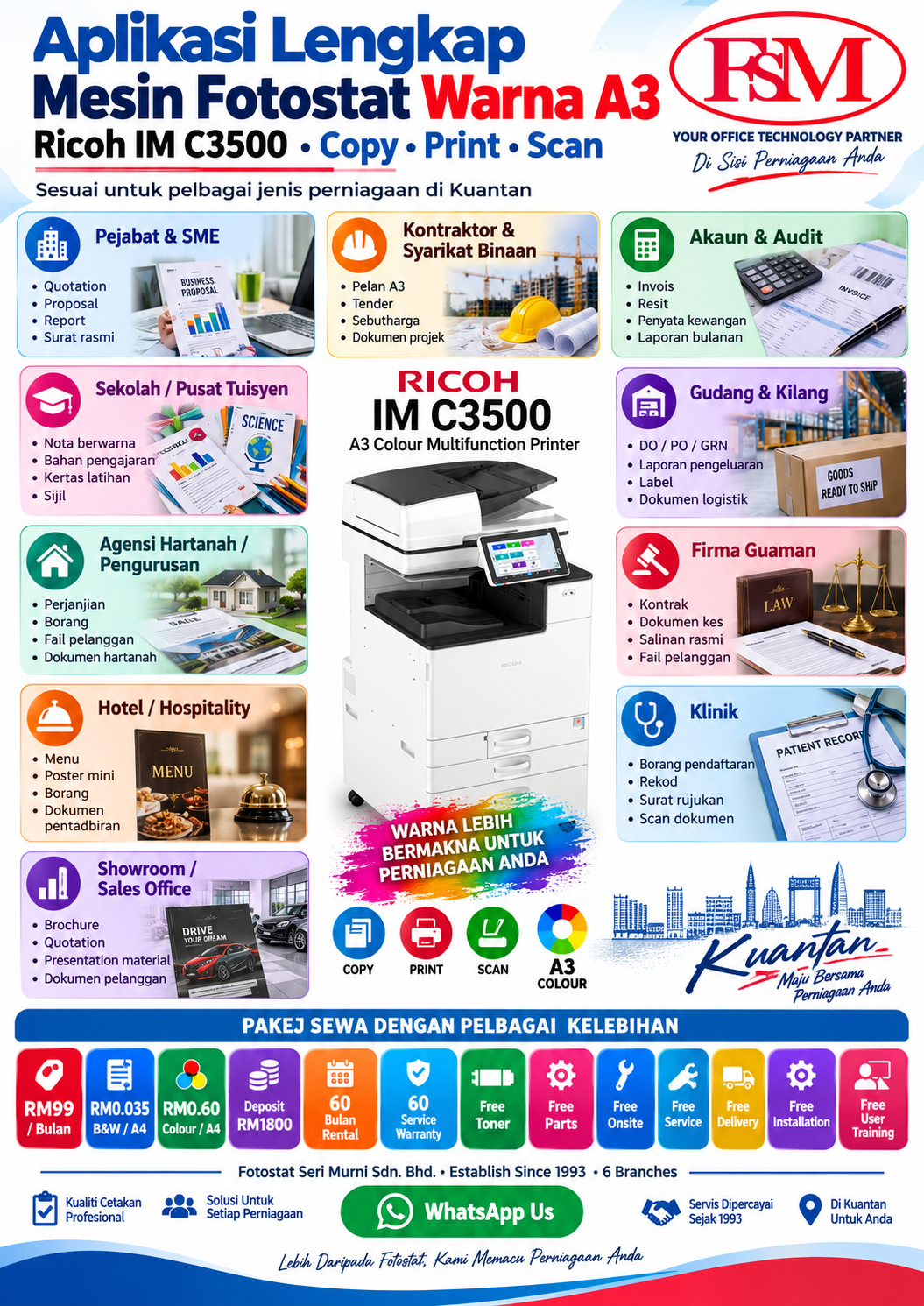 akaun, gudang, firma guaman, klinik, sekolah, hartanah, hotel dan showroom di Kuantan.