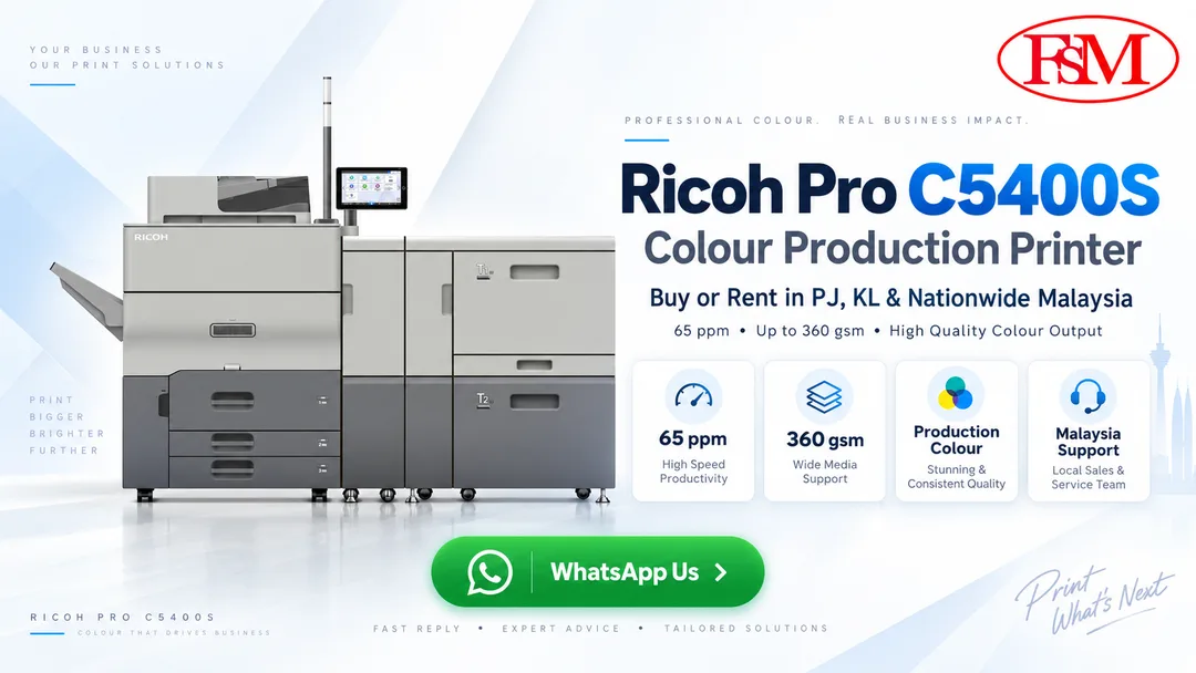 Ricoh Pro C5400S colour production printer for purchase and rental in Petaling Jaya Kuala Lumpur Malaysia from Fotostat Seri Murni