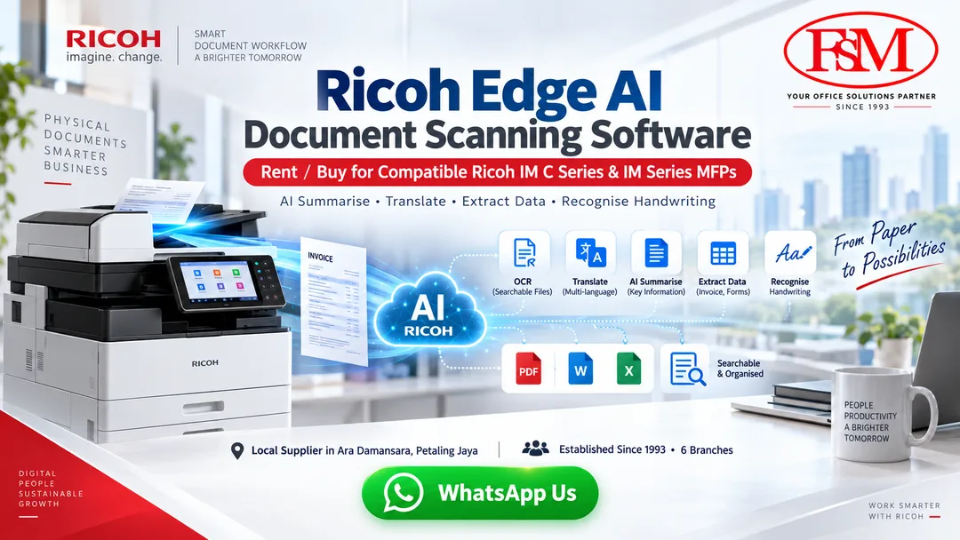 Ricoh Edge AI document scanning software for Ricoh IM C and IM series multifunction printers in Petaling Jaya, Malaysia