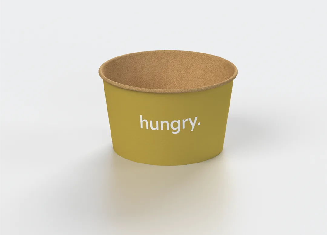 Printed salad paper bowls with clear lids for restaurants, cafes, catering, cloud kitchens and event food packaging in Kuala Lumpur.