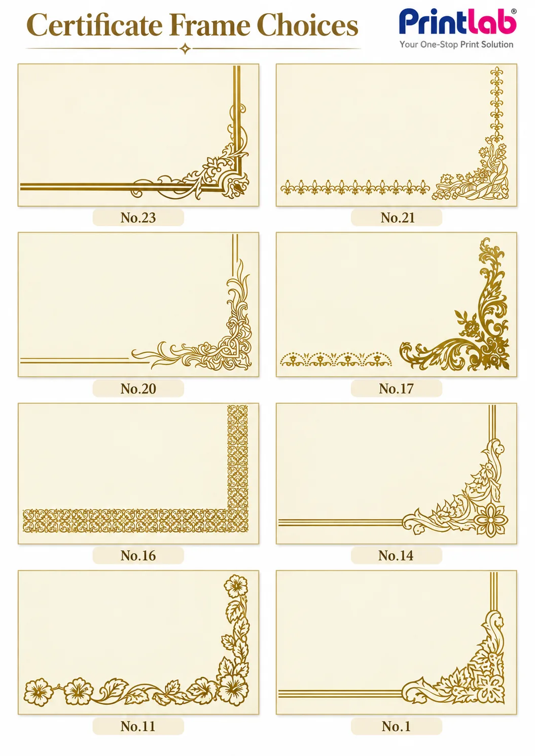 8 types of certificate frame choices for Affordable gold border certificate printing for awards training appreciation participation and corporate events in Petaling Jaya