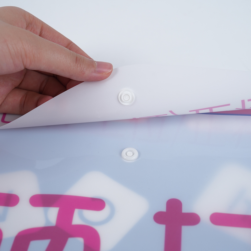Custom clear PP document pouch with snap button for corporate meeting kits, printed in colour 4C plus white by Printlab Kuala Lumpur.
