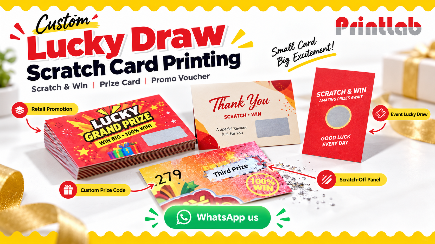 Custom lucky draw scratch card printing in KL by Printlab Bandar Sri Damansara