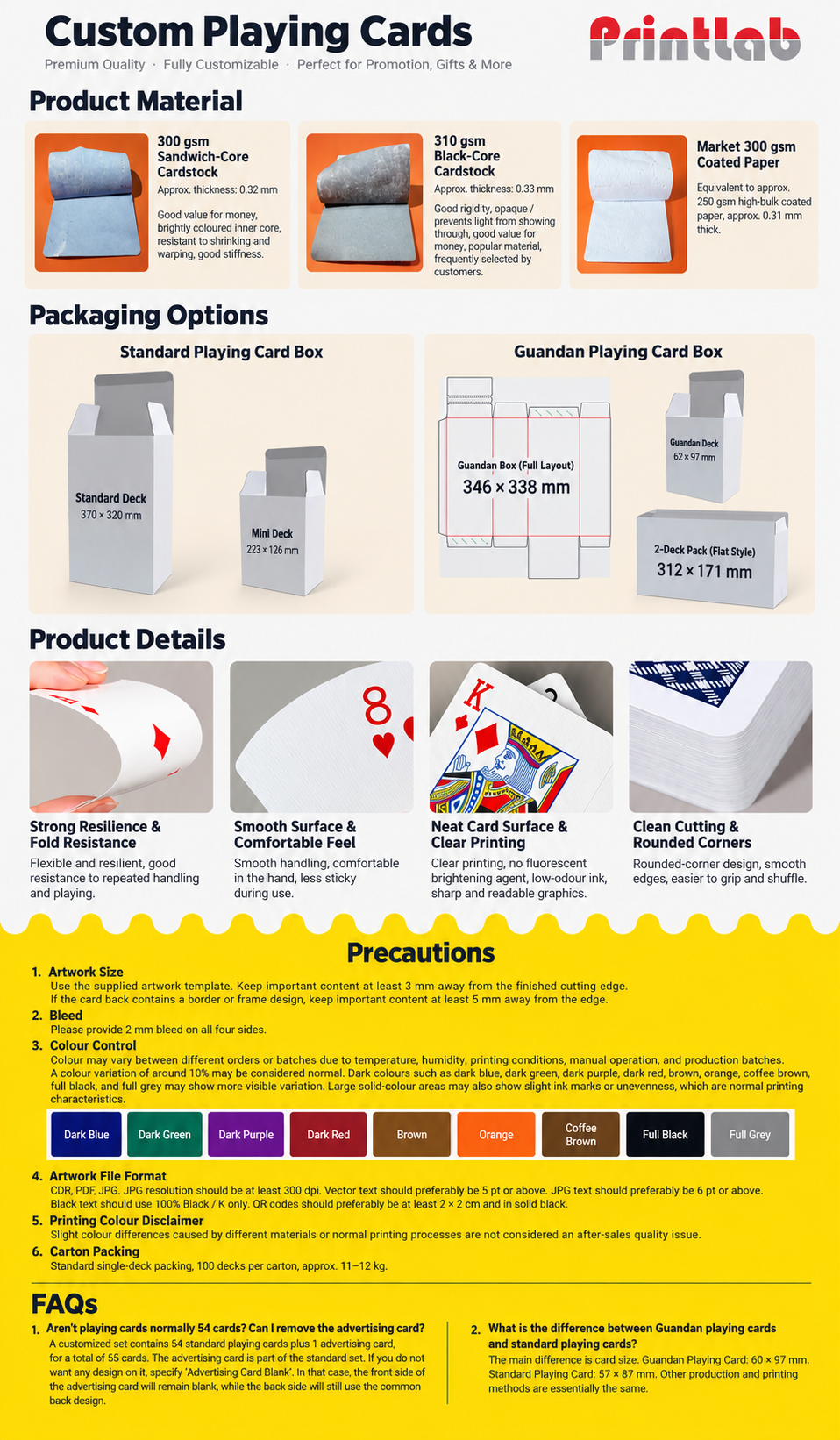 Custom printed card deck with poker cards, game cards, rounded corners and deck box by Printlab KL