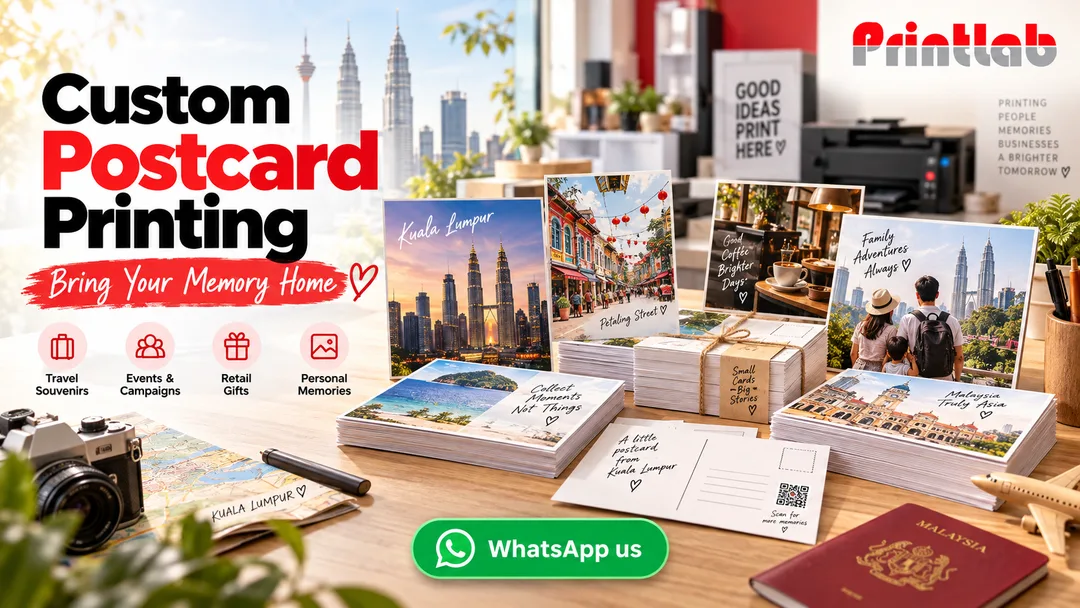 Custom postcard printing in Kuala Lumpur for travel souvenirs and memory cards by Printlab Bandar Sri Damansara