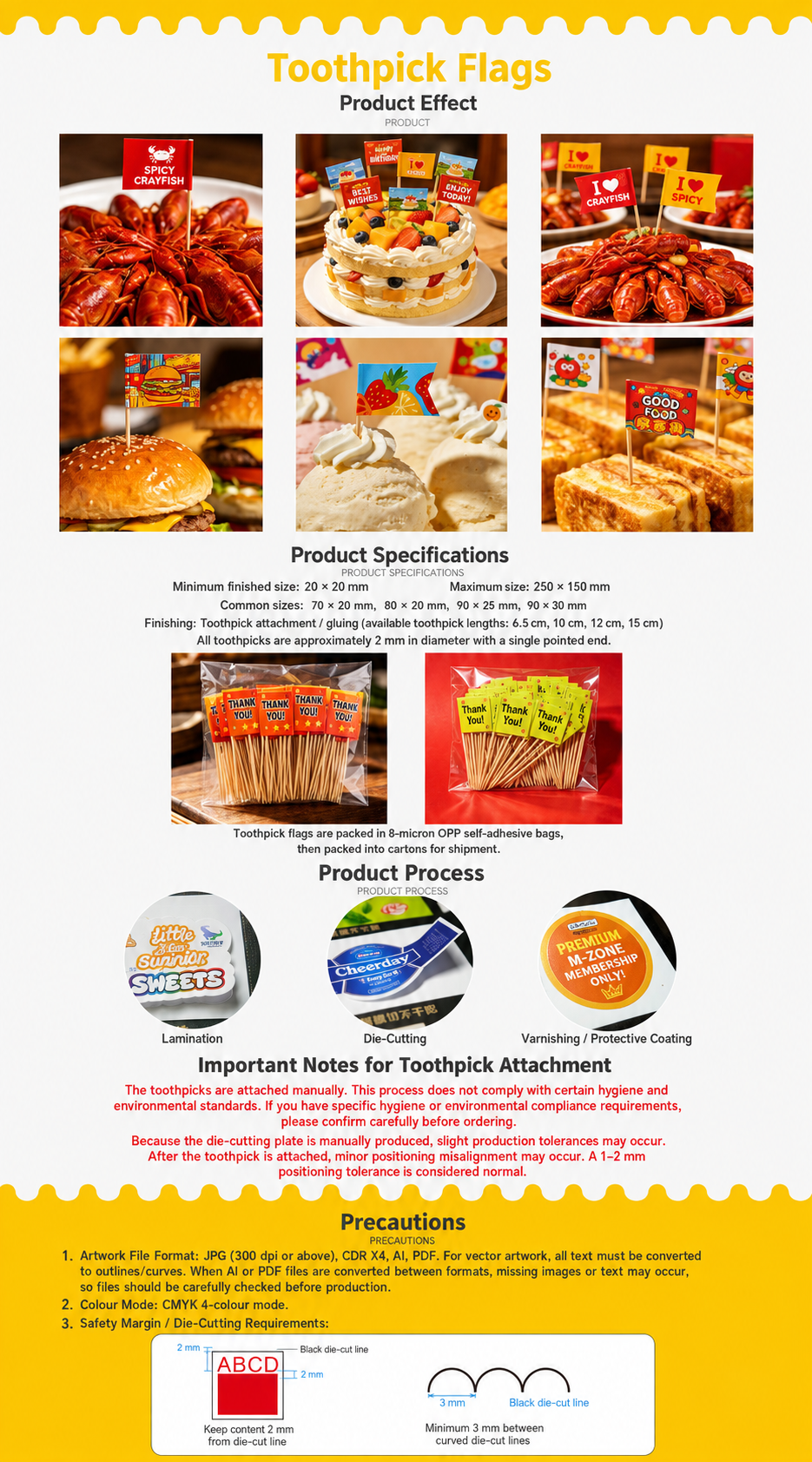 Branded mini food pick flags for burgers desserts buffet catering and events printed in KL