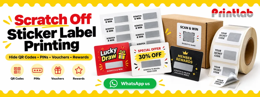 Custom scratch off sticker label printing in KL for promotions, QR codes, security PINs, vouchers and scratch-and-win campaigns by Printlab