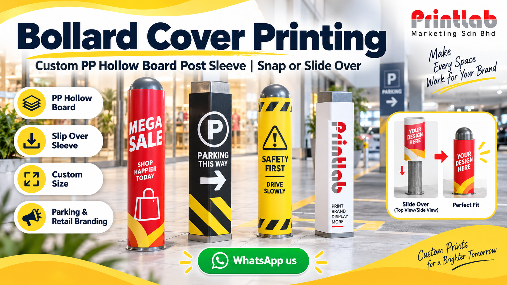 Custom slip over bollard cover and PP hollow board post sleeve printing in KL by Printlab